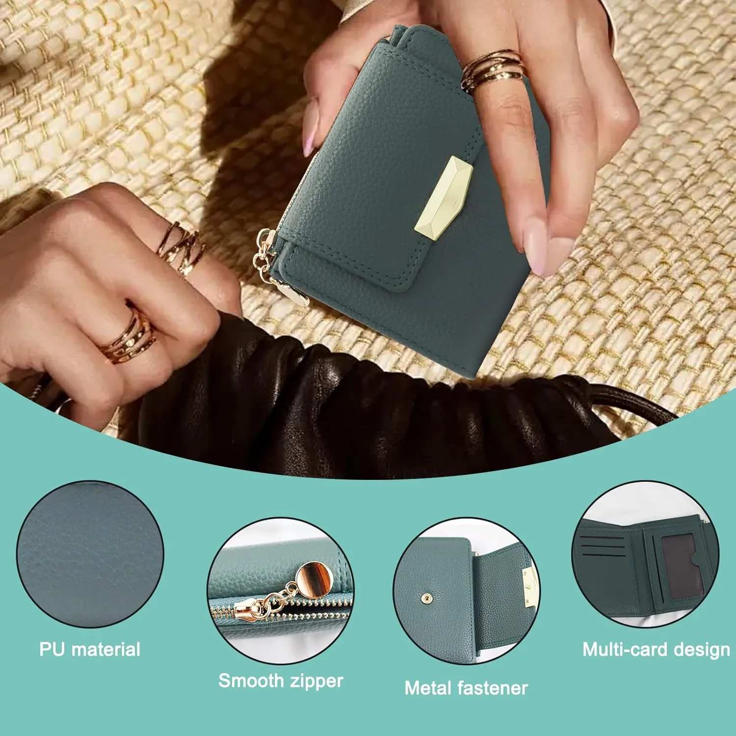 AdiStylinno Women's Bifold Compact Small Purse Women's Fashion Credit Card Holder Wallet with ID Window and Zip Coin Compartment