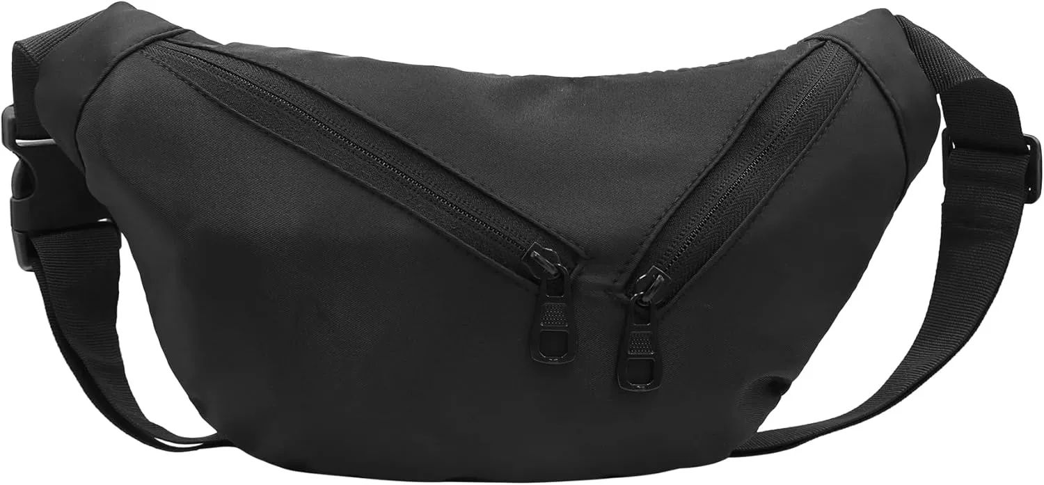 AMPOSSTO Crossbody Bag for Women Girls Minimalist Shoulder Bag Zipper Chest Bag Casual Waist Bag, Black, Minimalist