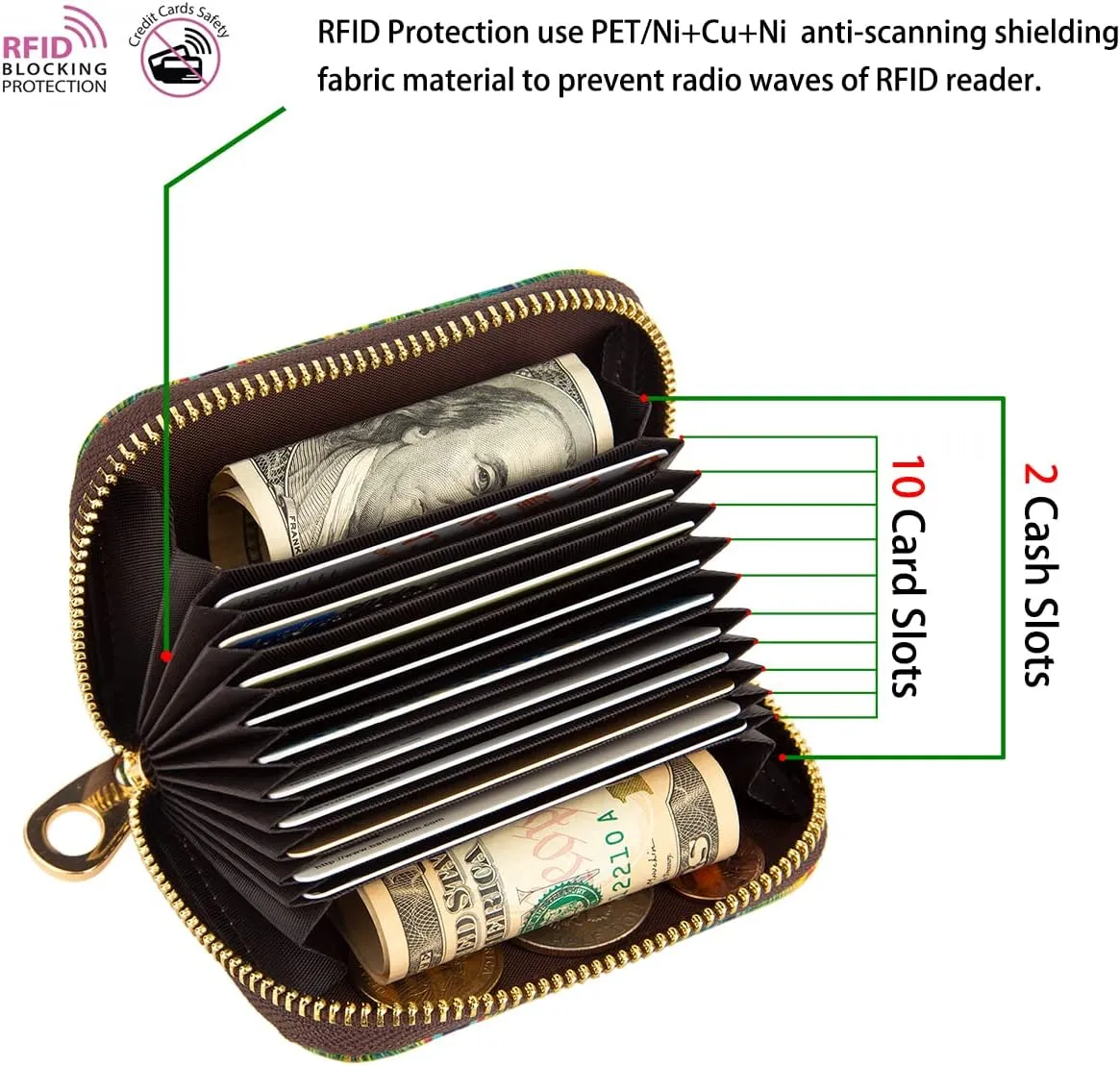 ANNAMISSI Rfid Credit Card Holder,Wallet Women Organizer Accordian Men Minimalist Wallet,Card Holder Keychain, Pony, Multifunction