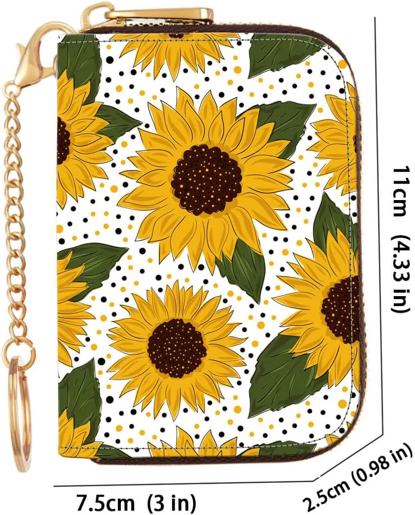 ANNAMISSI Rfid Credit Card Holder,Wallet Women Organizer Accordian Men Minimalist Wallet,Card Holder Keychain, Sunflower-1, Multifunction