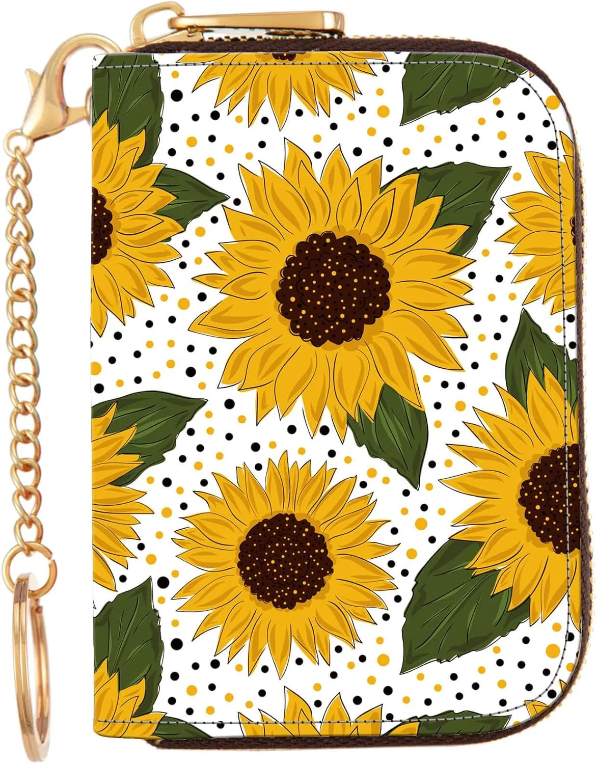 ANNAMISSI Rfid Credit Card Holder,Wallet Women Organizer Accordian Men Minimalist Wallet,Card Holder Keychain, Sunflower-1, Multifunction