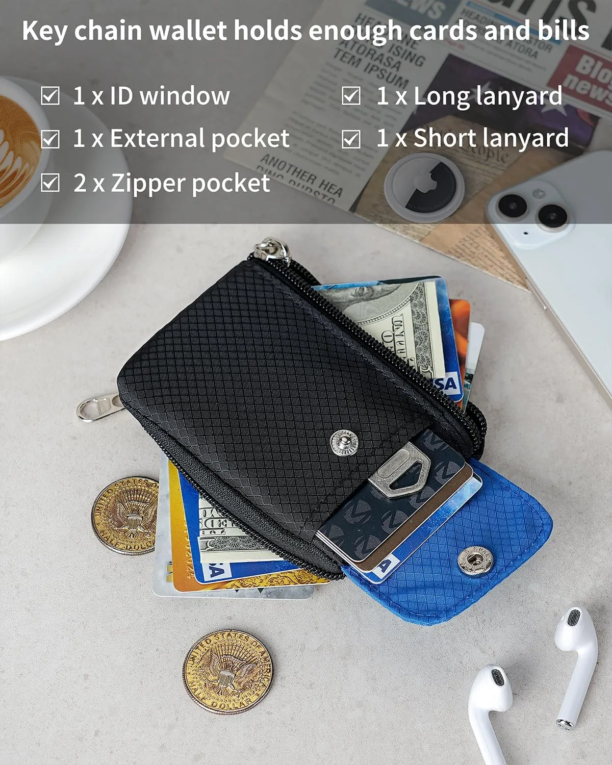 Artpaxy Minimalist Wallet For Mens Womens, Black Blue, Casual