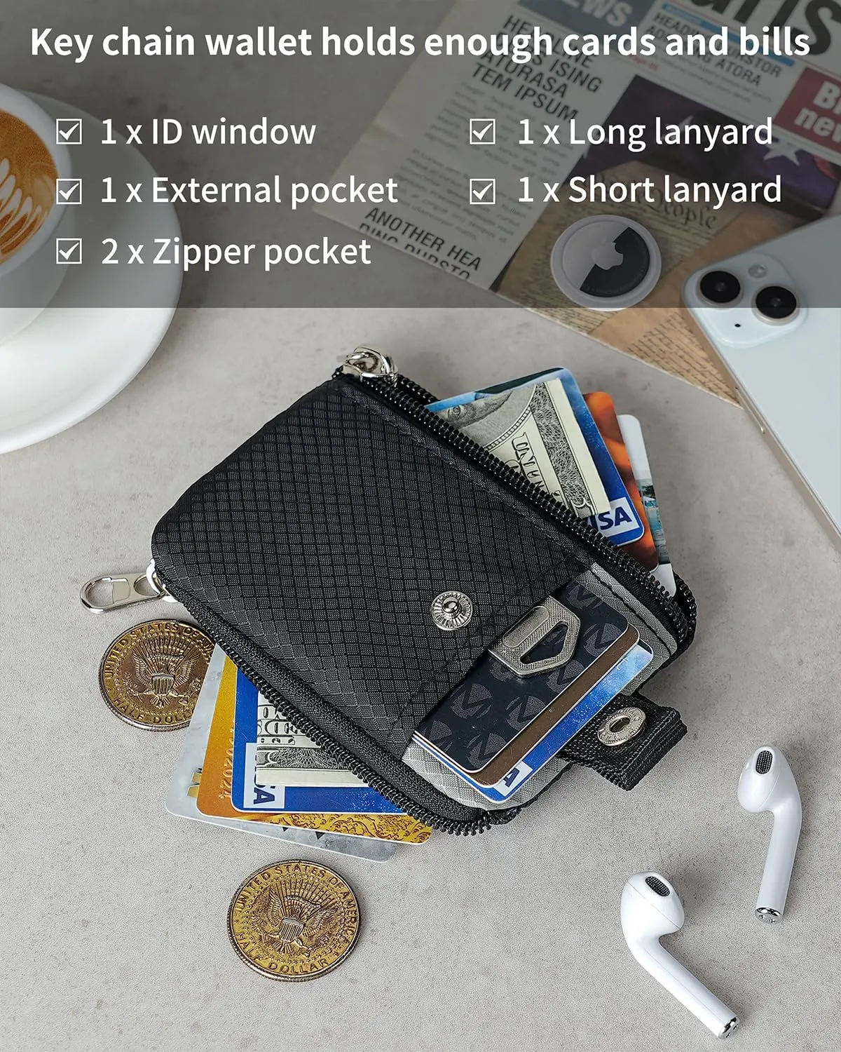 Artpaxy Minimalist Wallet For Mens Womens, Black Grey, Classic