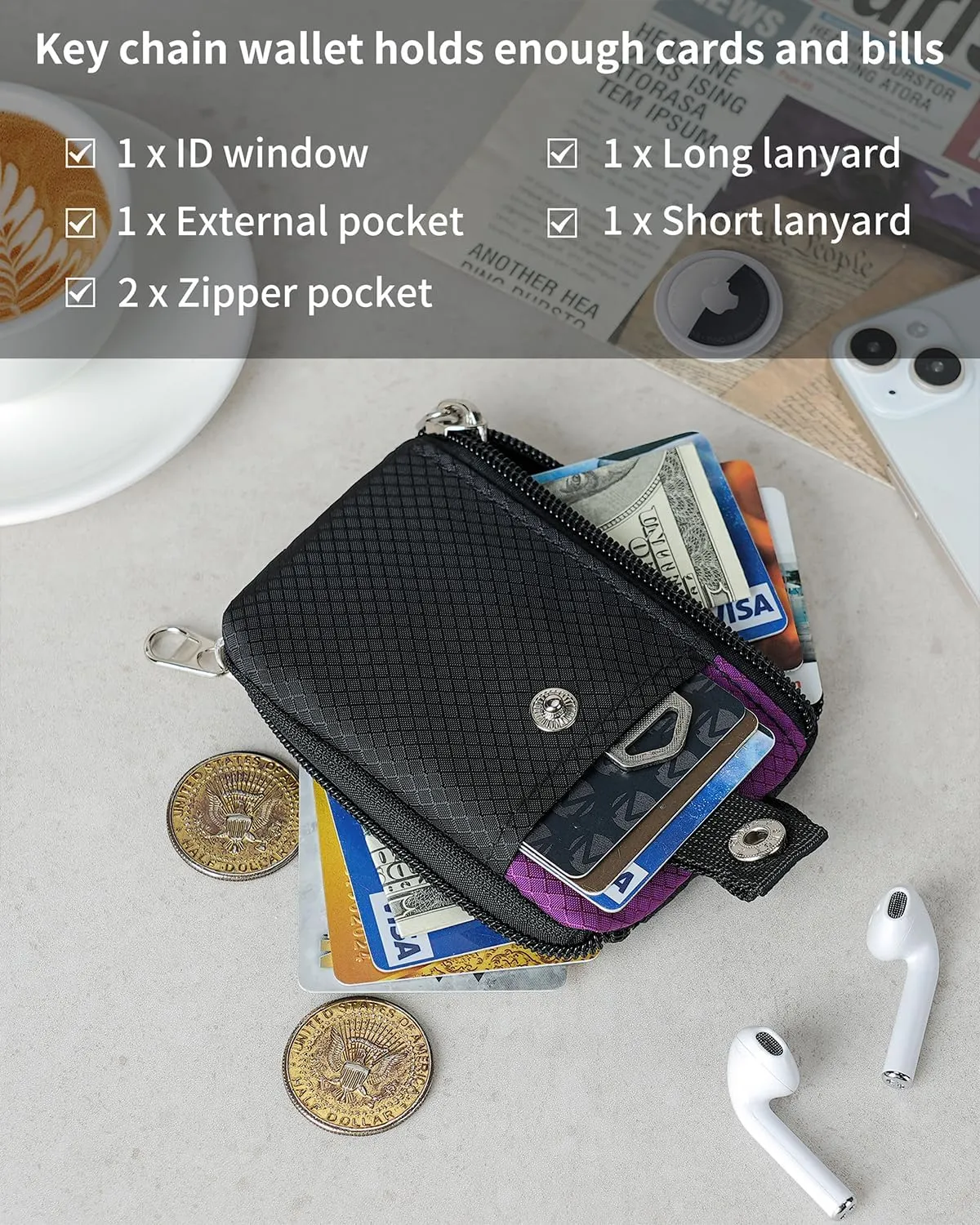 Artpaxy Minimalist Wallet For Mens Womens, Black Purple, Classic