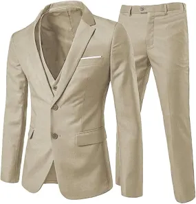Cloudstyle Men's 3-Piece 2 Buttons Slim Fit Solid Color Jacket Smart Wedding Formal Suit