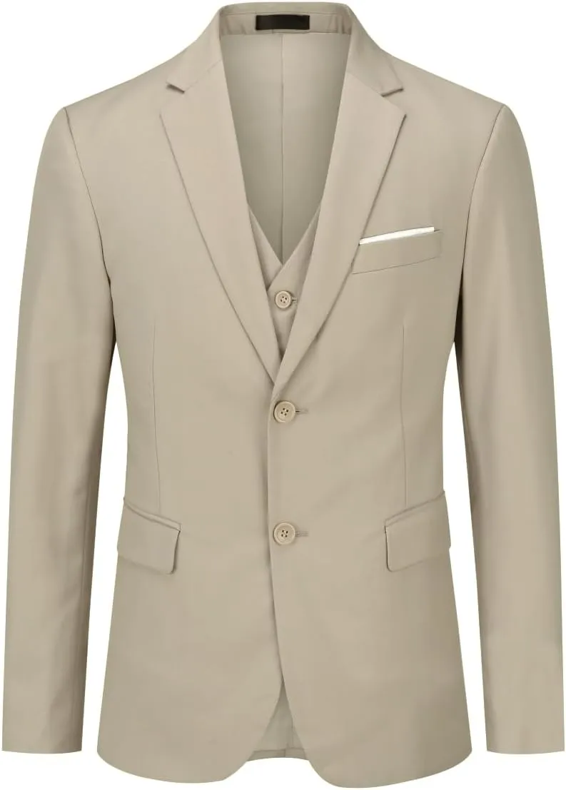 Cloudstyle Men's 3-Piece 2 Buttons Slim Fit Solid Color Jacket Smart Wedding Formal Suit