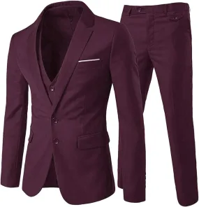 Cloudstyle Men's 3-Piece 2 Buttons Slim Fit Solid Color Jacket Smart Wedding Formal Suit