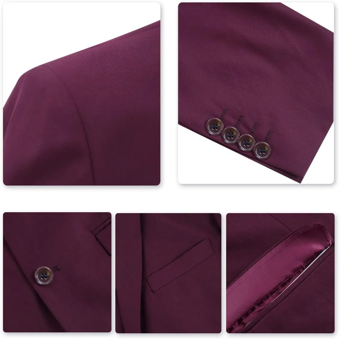 Cloudstyle Men's 3-Piece 2 Buttons Slim Fit Solid Color Jacket Smart Wedding Formal Suit