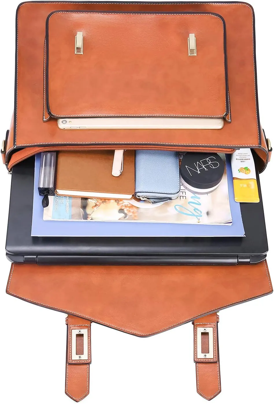 ECOSUSI Backpack for Women Briefcase Messenger Laptop Bag Vegan Leather Satchel Work Bags Fits 15.6 inch Laptops, Brown