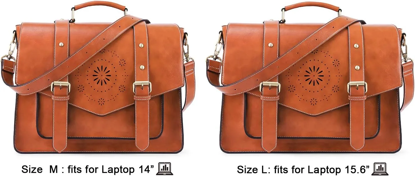 ECOSUSI Backpack for Women Briefcase Messenger Laptop Bag Vegan Leather Satchel Work Bags Fits 15.6 inch Laptops, Brown