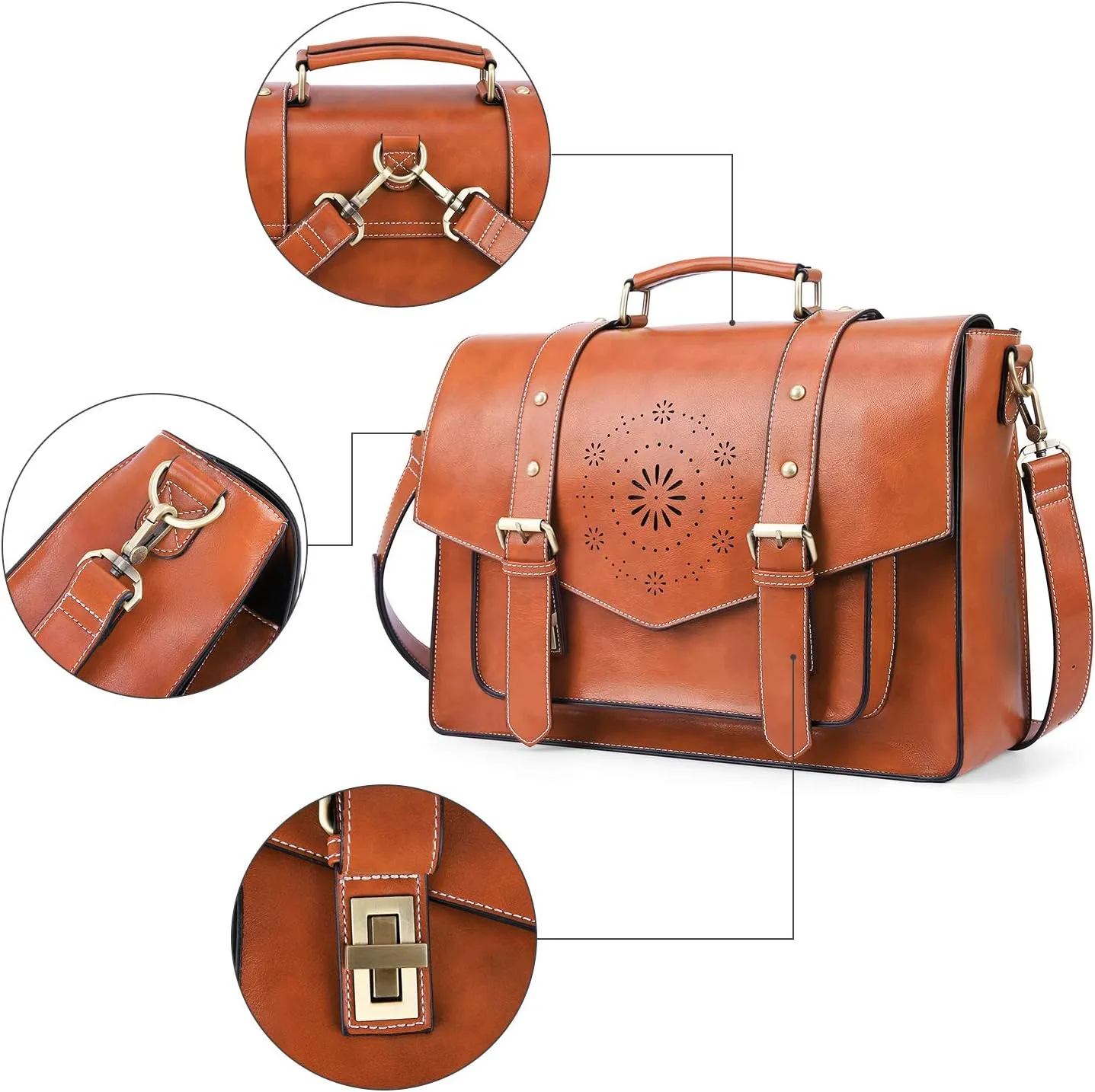 ECOSUSI Backpack for Women Briefcase Messenger Laptop Bag Vegan Leather Satchel Work Bags Fits 15.6 inch Laptops, Brown