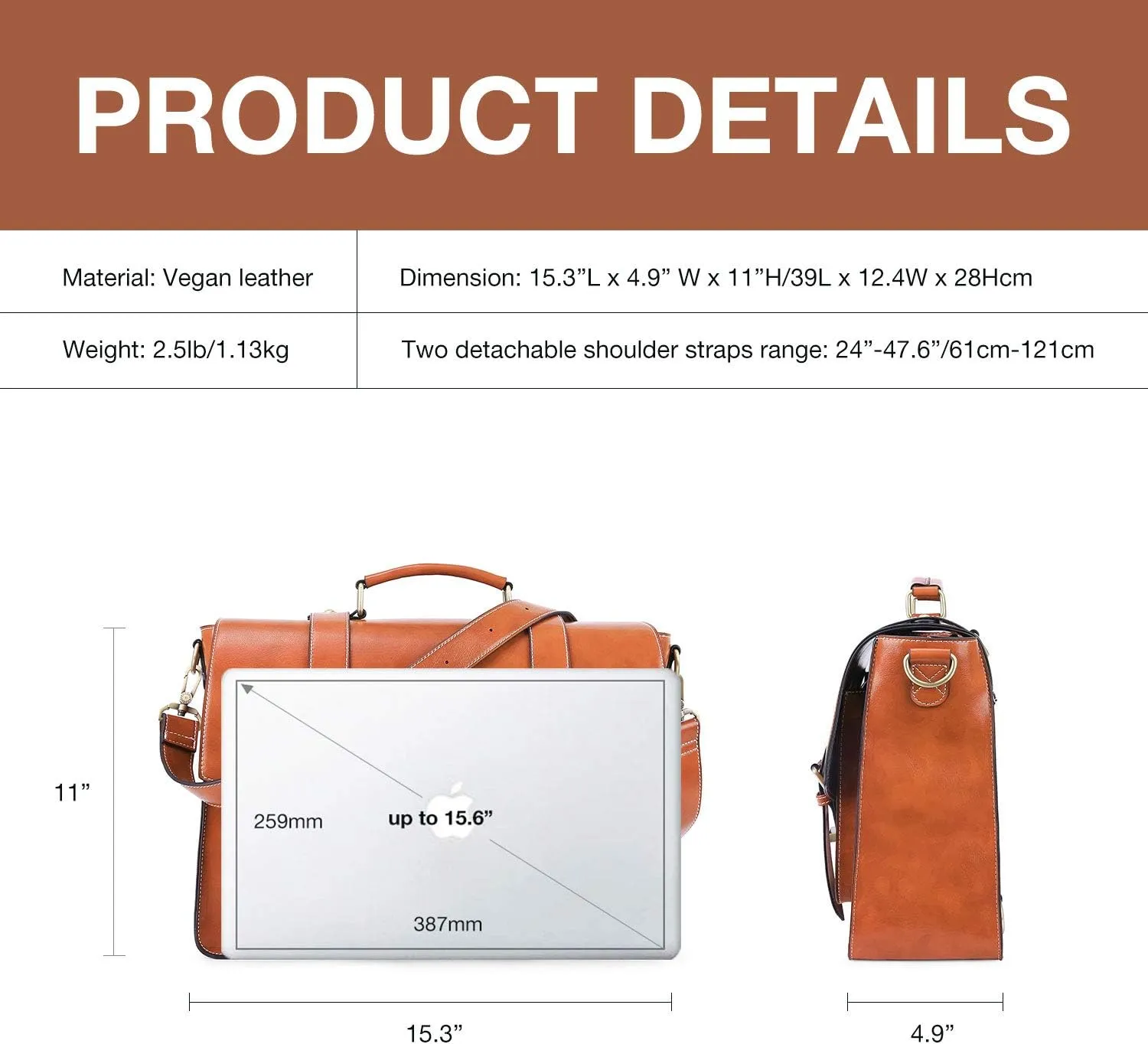 ECOSUSI Backpack for Women Briefcase Messenger Laptop Bag Vegan Leather Satchel Work Bags Fits 15.6 inch Laptops, Brown