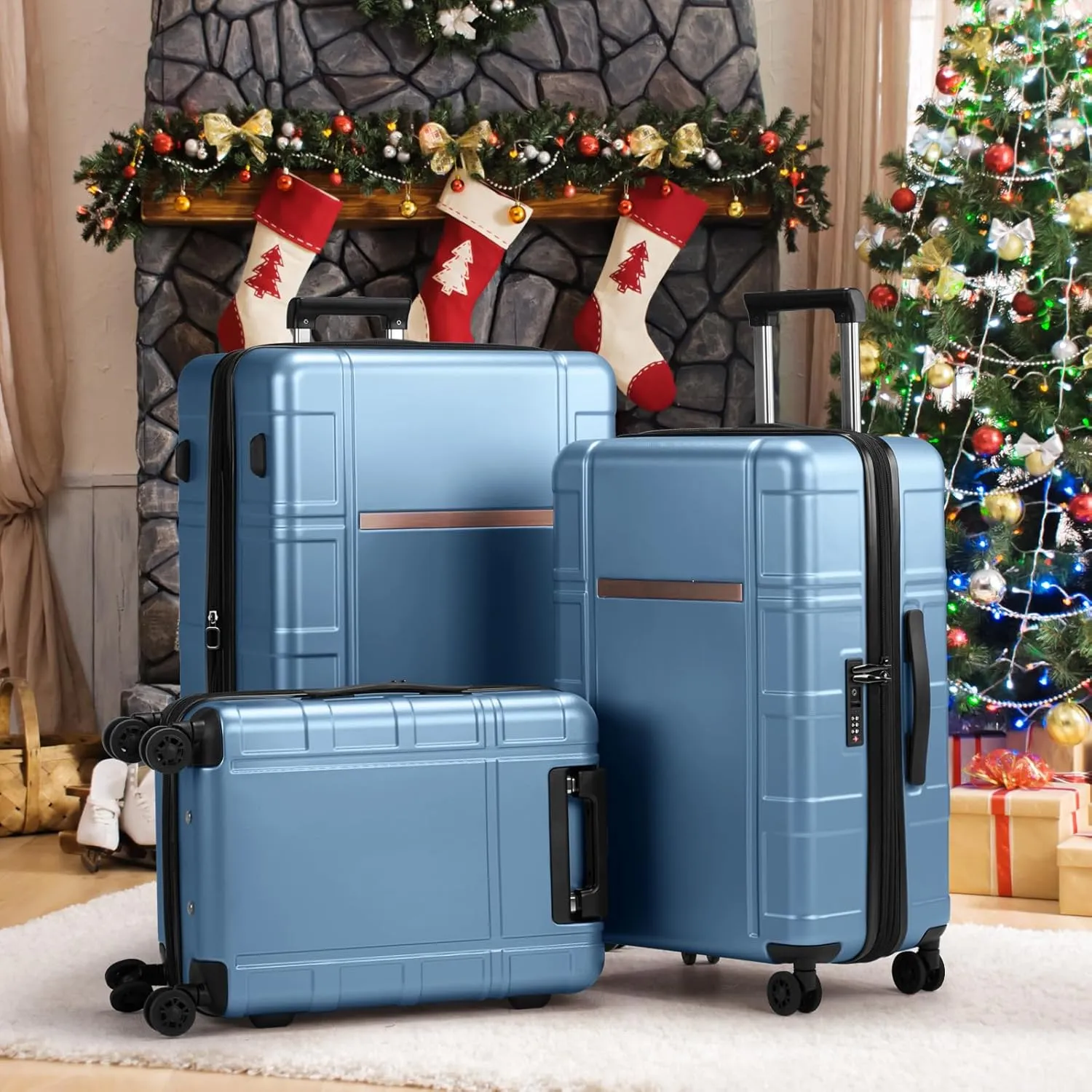 Expandable 24 inch Checked Luggage, ABS PC HardShell Medium Check-in Suitcase with Wheels, Waterproof Durable Rolling Suitcase with TSA Lock for Travel Business - Ice Blue, 24In