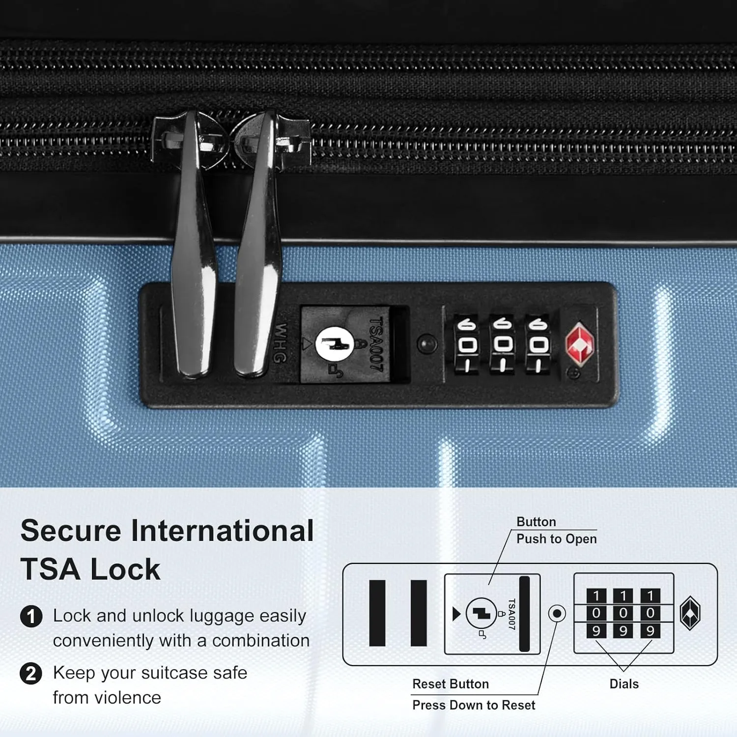 Expandable 24 inch Checked Luggage, ABS PC HardShell Medium Check-in Suitcase with Wheels, Waterproof Durable Rolling Suitcase with TSA Lock for Travel Business - Ice Blue, 24In