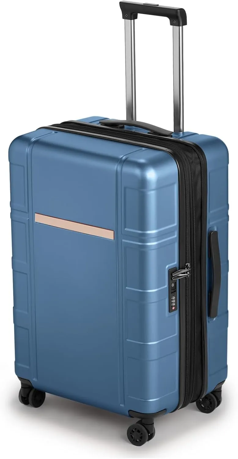 Expandable 24 inch Checked Luggage, ABS PC HardShell Medium Check-in Suitcase with Wheels, Waterproof Durable Rolling Suitcase with TSA Lock for Travel Business - Ice Blue, 24In