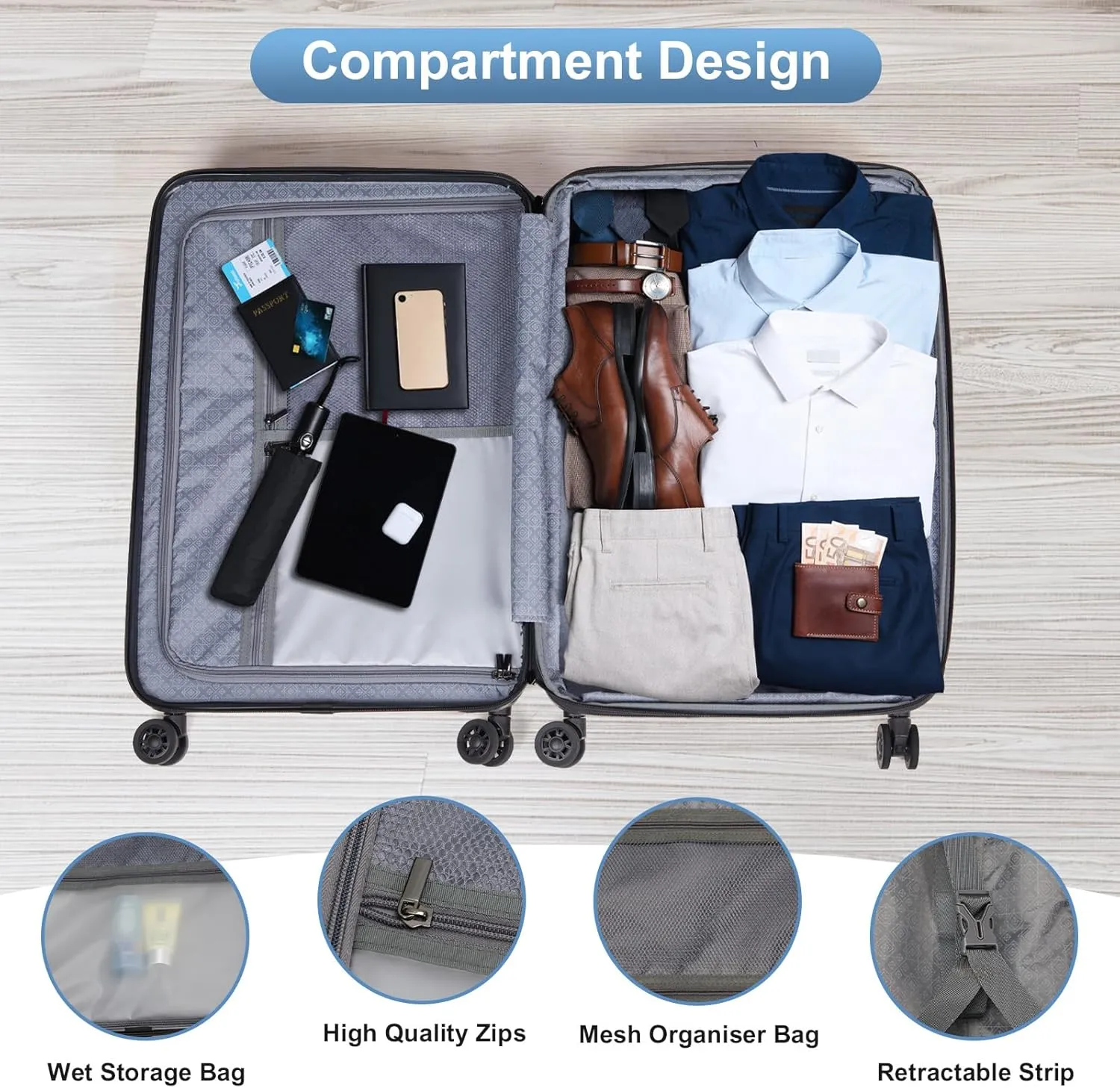 Expandable 24 inch Checked Luggage, ABS PC HardShell Medium Check-in Suitcase with Wheels, Waterproof Durable Rolling Suitcase with TSA Lock for Travel Business - Ice Blue, 24In