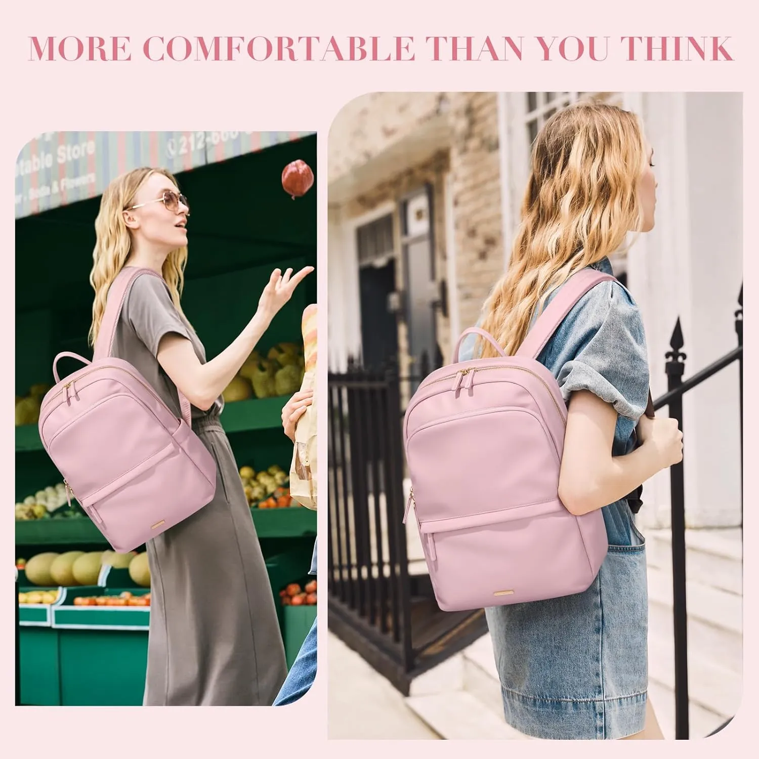 GOLF SUPAGS Women Laptop Backpack Casual Daypack for Work Travel College Backpack Purse Fits 14 Inch Notebook (Pink)