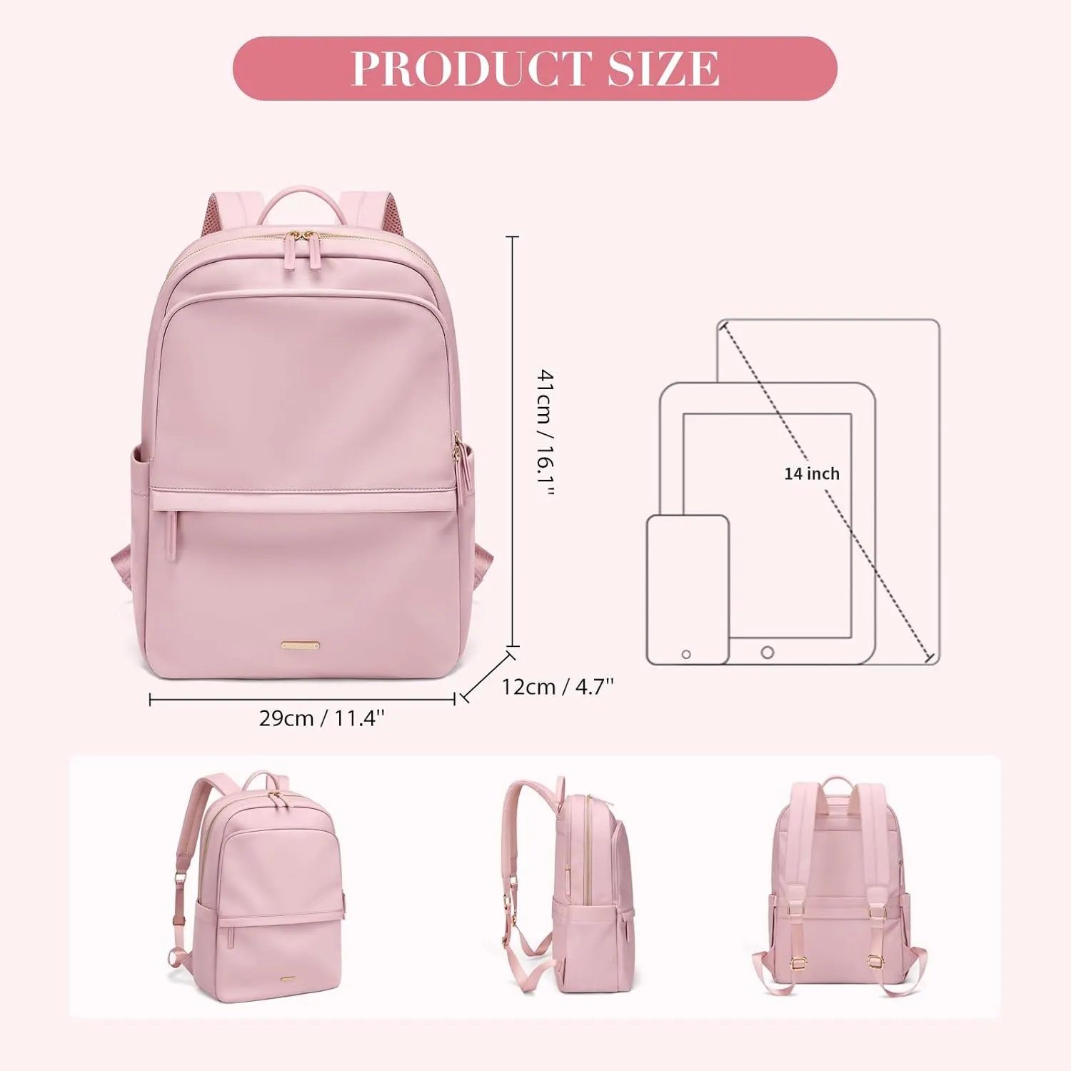 GOLF SUPAGS Women Laptop Backpack Casual Daypack for Work Travel College Backpack Purse Fits 14 Inch Notebook (Pink)