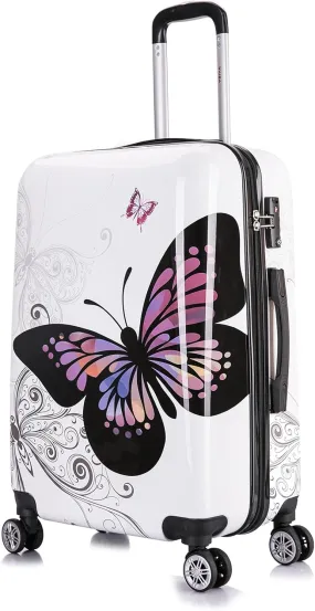 InUSA Butterfly Print Luggage with Spinner Wheels | Durable Lightweight Hardside Suitcase | Travel Bag with Handle and Trolley | 24-Inch Medium Checked luggage
