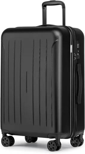 KYME 24 Inch Checked Luggage, Medium Hard Shell Suitcase with TSA Lock, Double Spinner Wheels, Durable PC ABS, Black