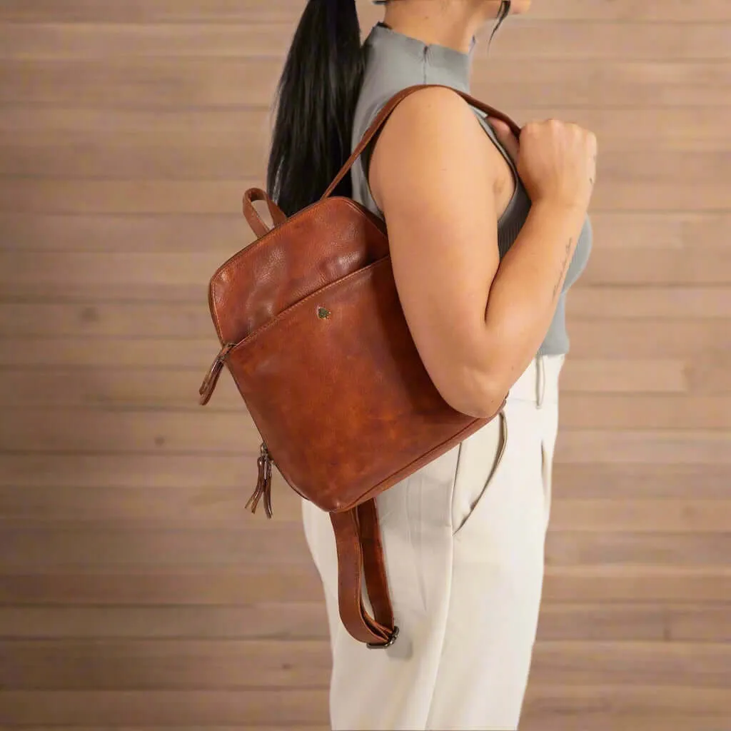 Leather Backpack Penny - Cognac