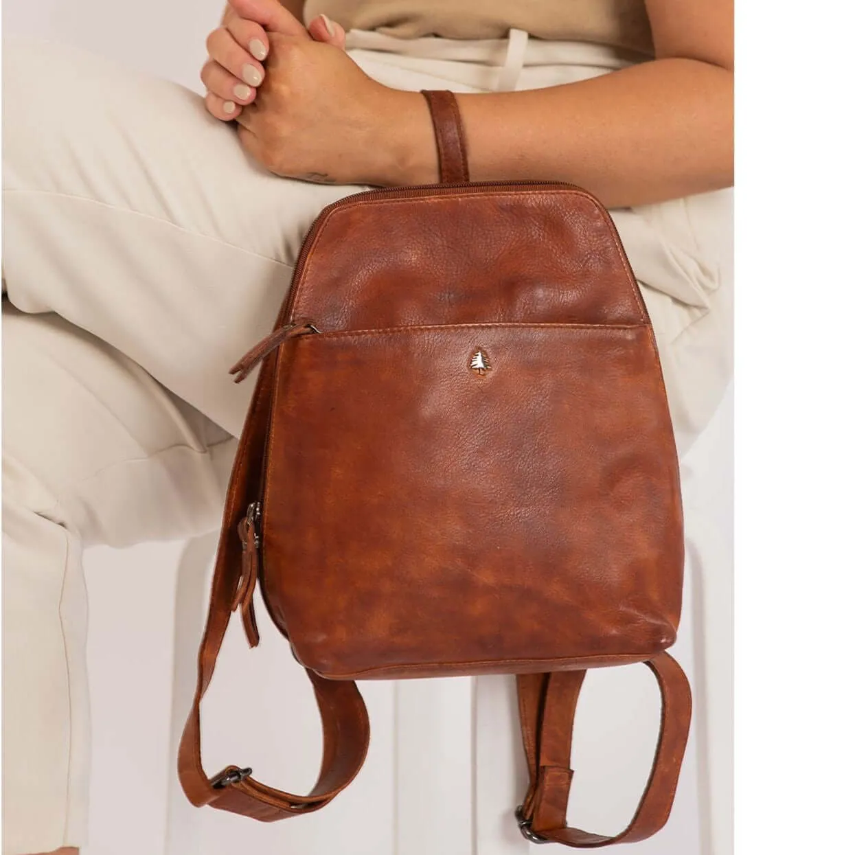 Leather Backpack Penny - Cognac