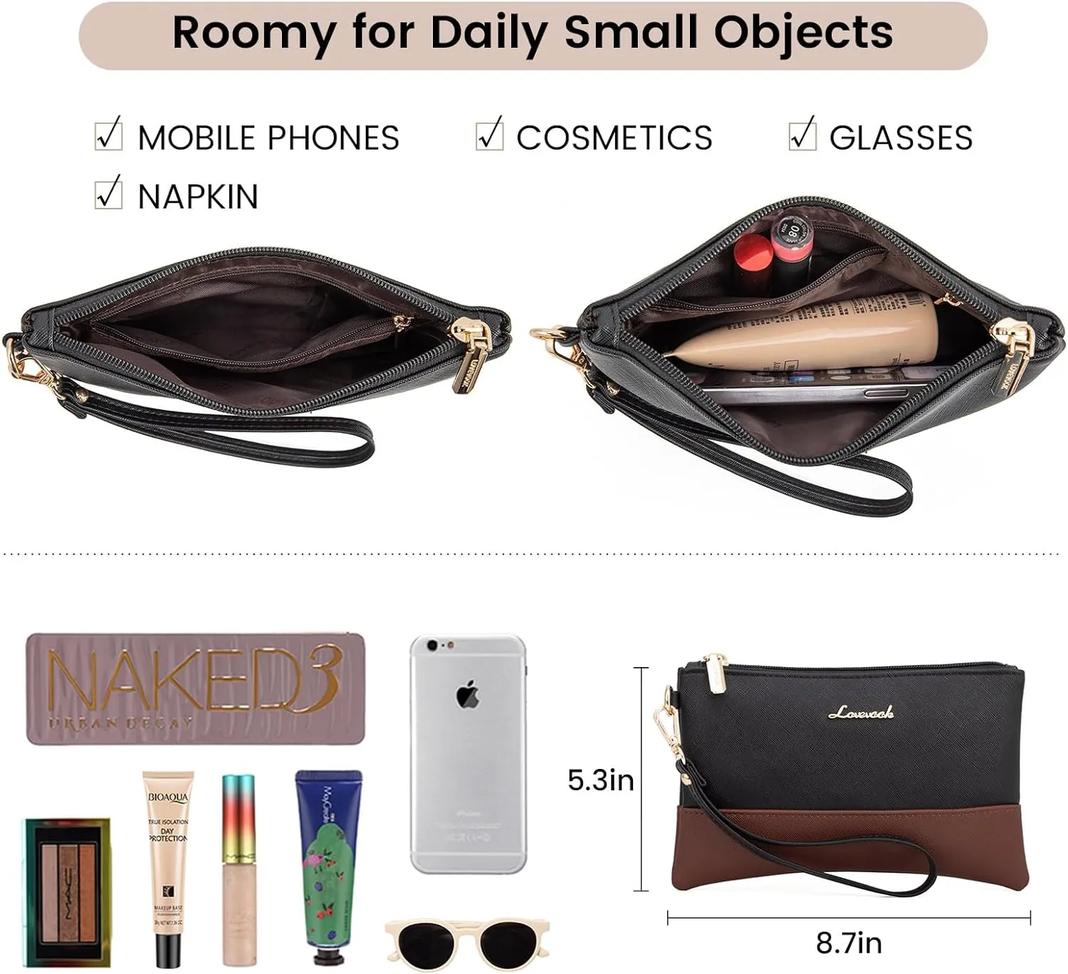 LOVEVOOK Laptop Bag for Women, Black- Brown