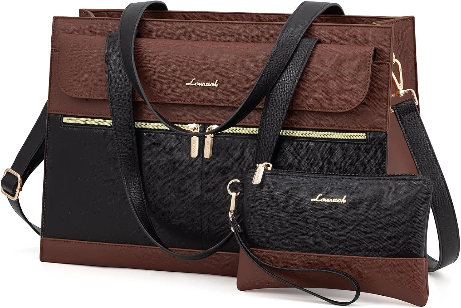 LOVEVOOK Laptop Bag for Women, Black- Brown