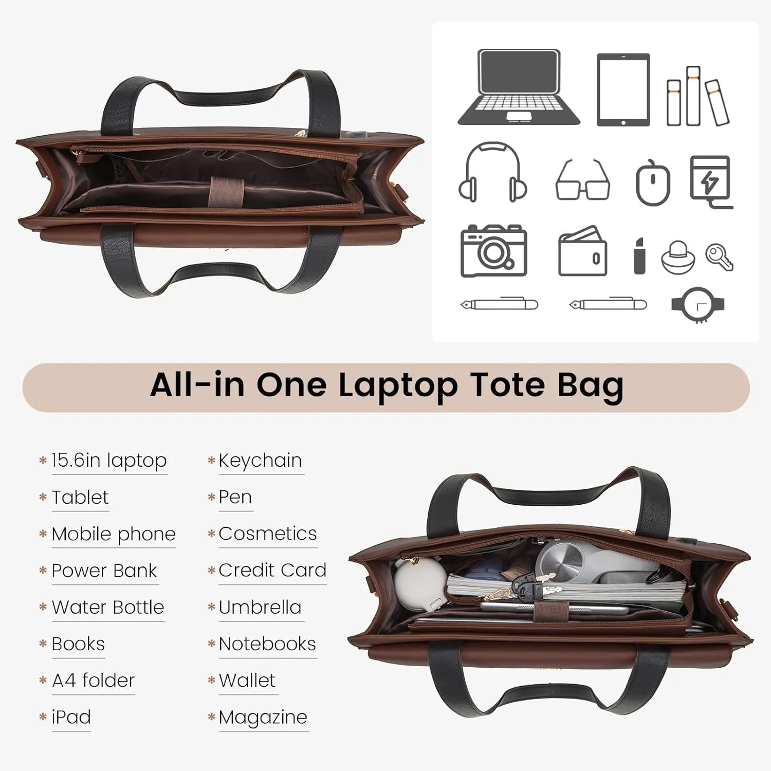 LOVEVOOK Laptop Bag for Women, Black- Brown