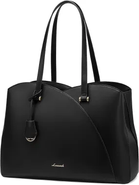 LOVEVOOK Laptop Tote Bag for Women, Work Bags Laptop Bag Teacher Tote Bag, Leather Computer Bag Large Purses Handbag Professional Briefcase, Black, Fits 15.6 Inch Laptop, Black