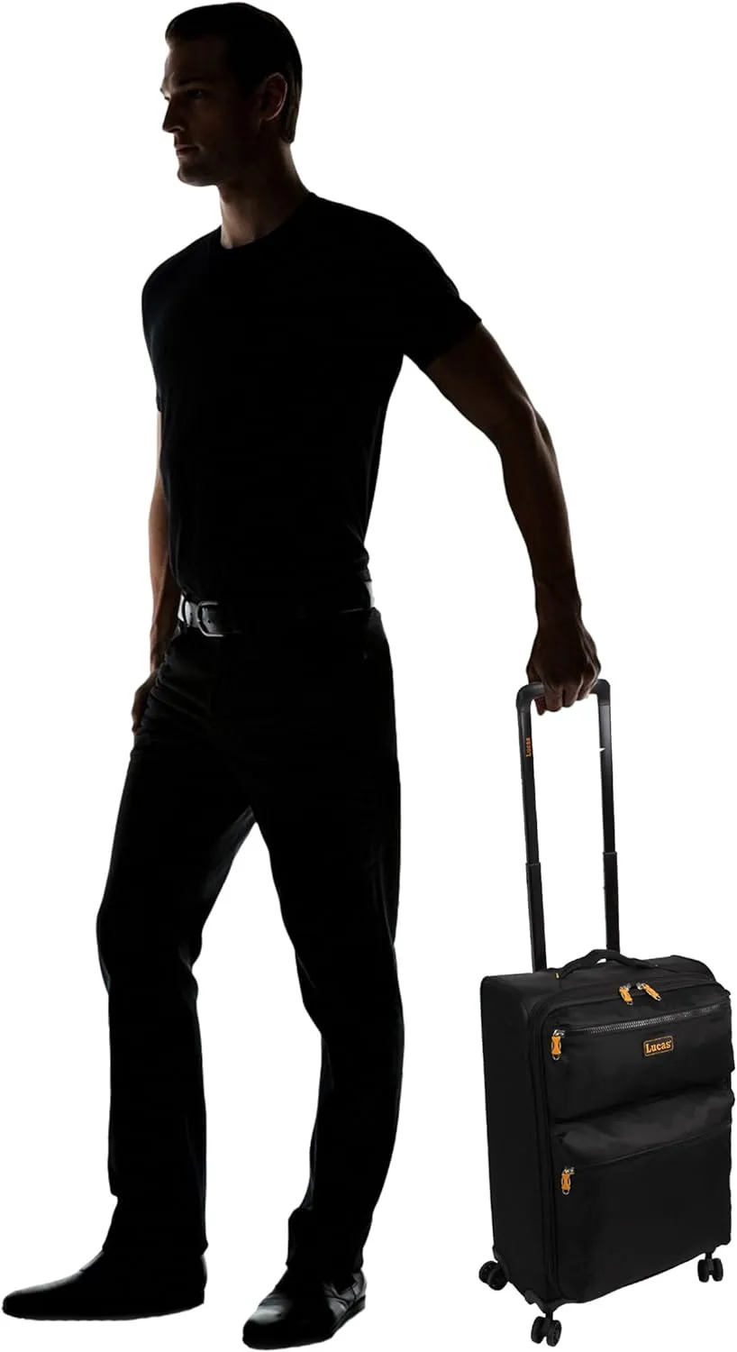 Lucas Ultra Lightweight Carry On - Softside 20 Inch Expandable Luggage - Small Rolling Bag Fits Most Airline Compartments - Durable 8-Spinner Wheels Suitcase (Black)