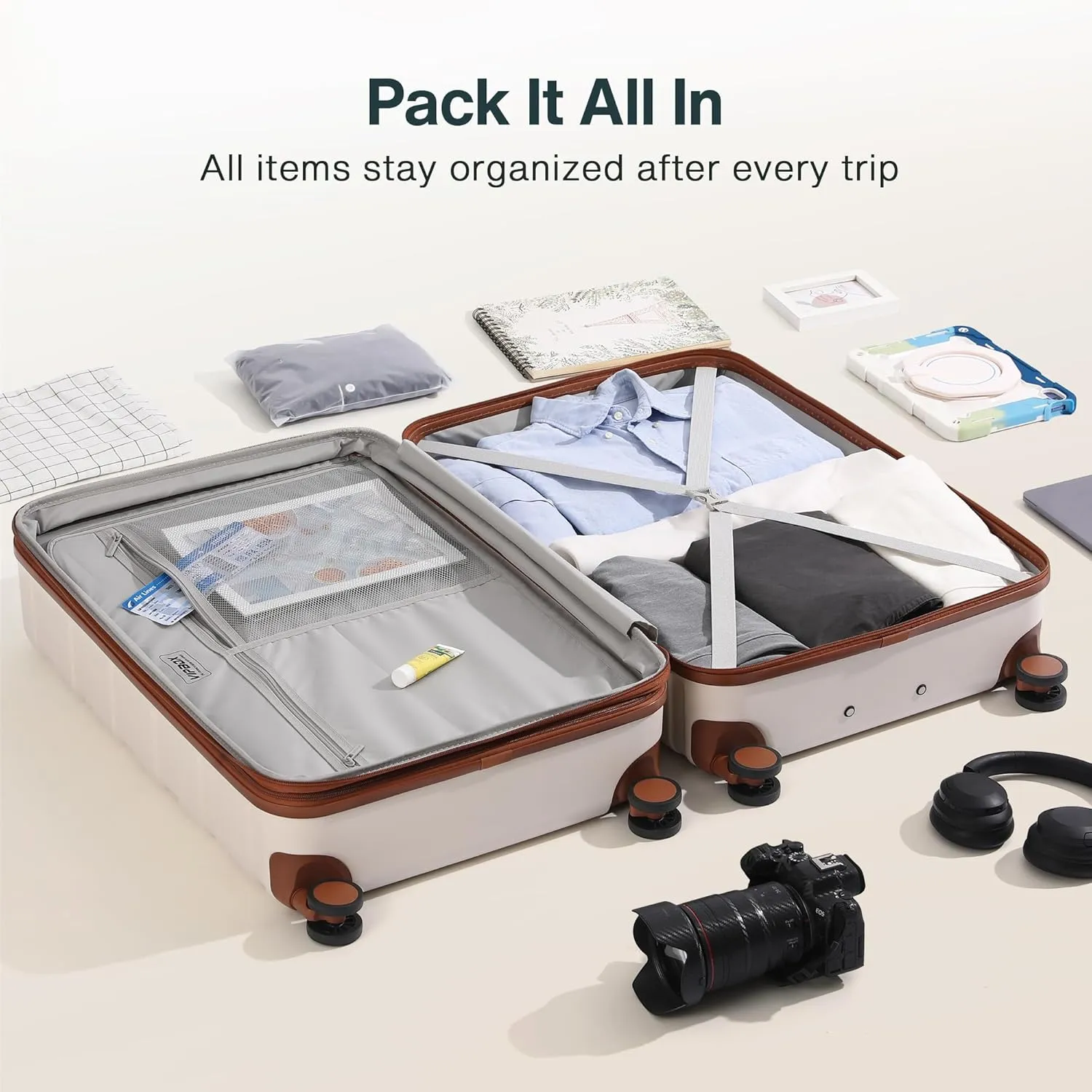 Luggage 28 Inch (3-Years VIP Service) Hardside Expandable Large Capacity Travel Suitcase Ultra Durable Polycarbonate Lightweight with TSA Lock Spinner Wheels, Elegant White