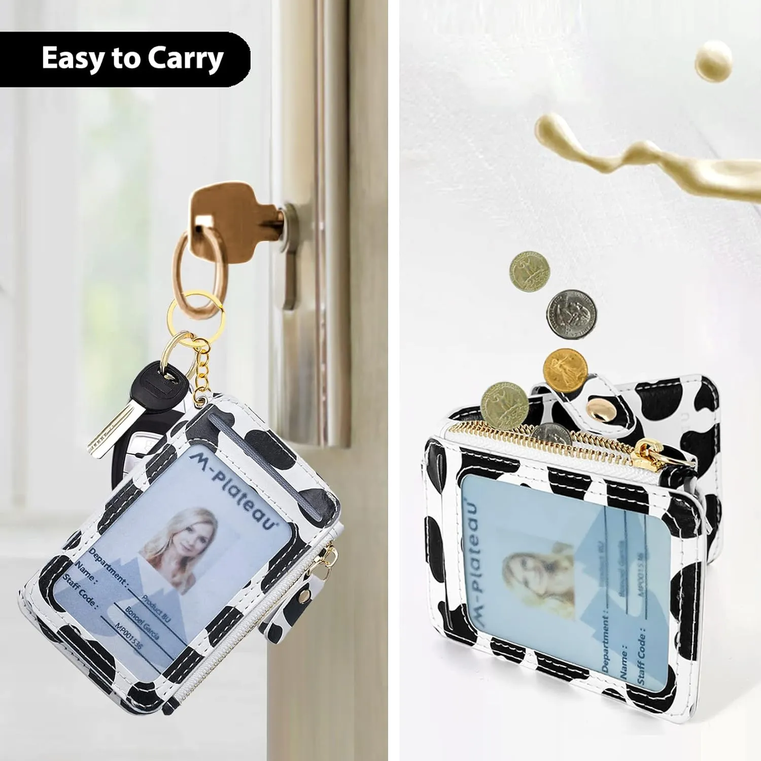 M-Plateau Wristlet Keychain, Wallet Key ring Bracelet with Wrist Wallet for Women with Key Holder, Cow Print, Small