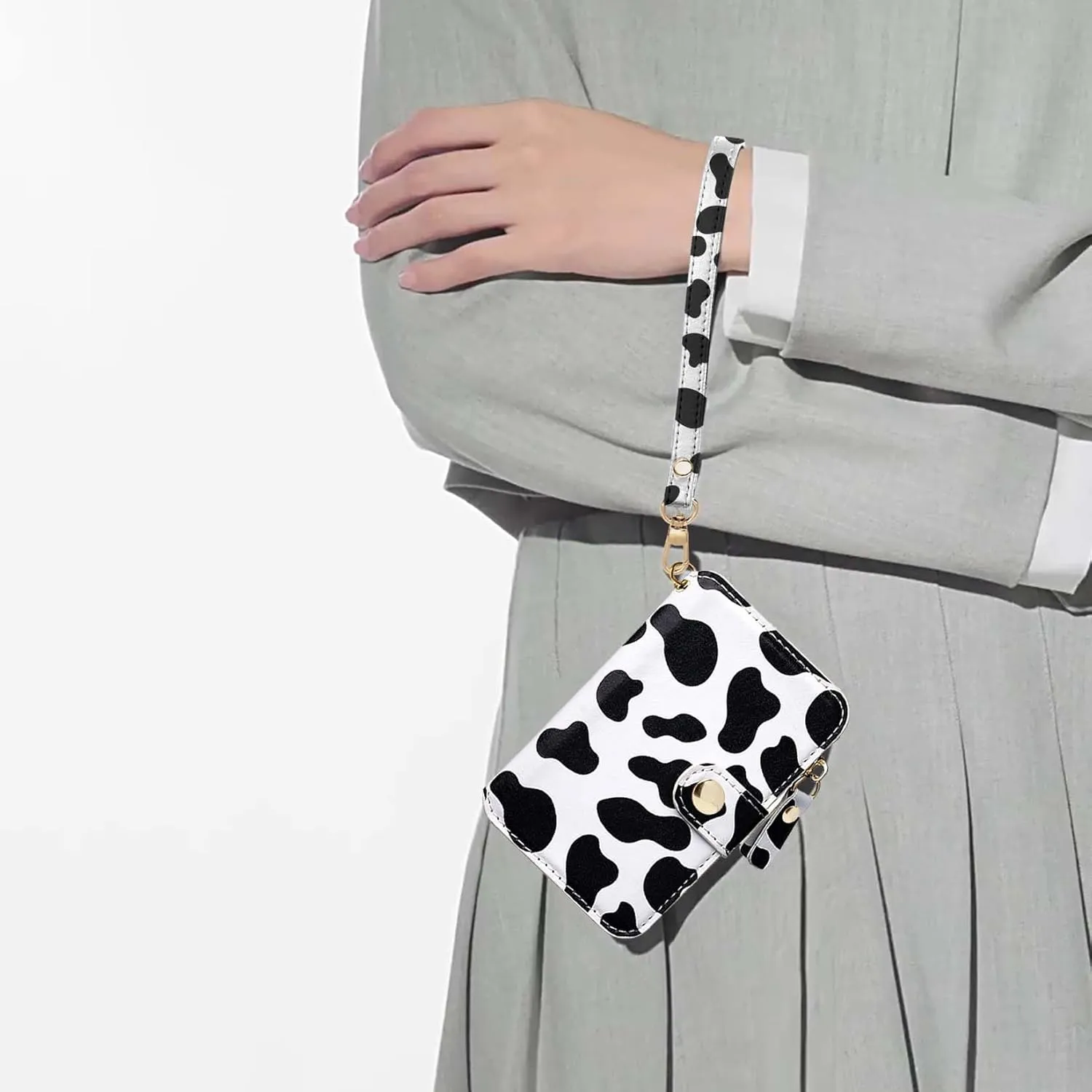 M-Plateau Wristlet Keychain, Wallet Key ring Bracelet with Wrist Wallet for Women with Key Holder, Cow Print, Small