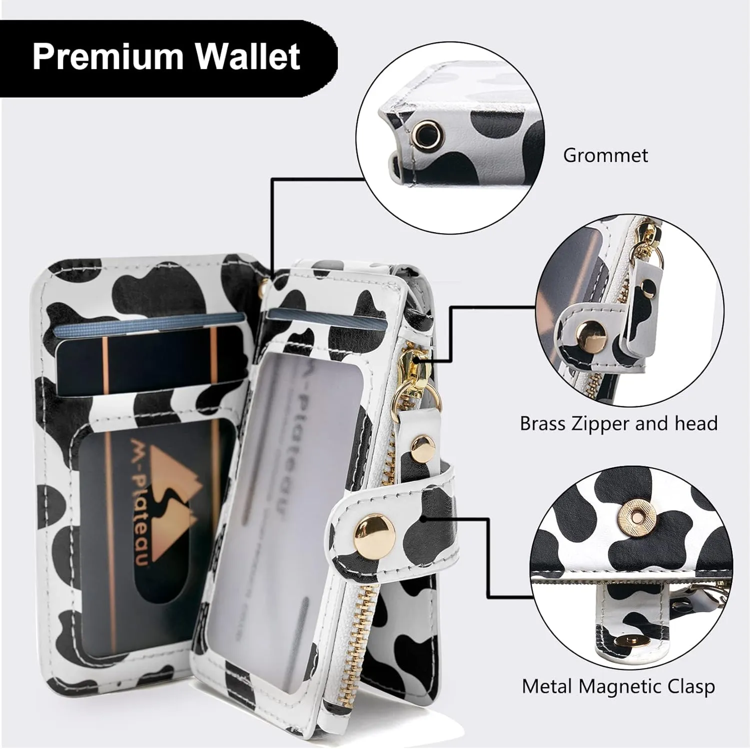 M-Plateau Wristlet Keychain, Wallet Key ring Bracelet with Wrist Wallet for Women with Key Holder, Cow Print, Small
