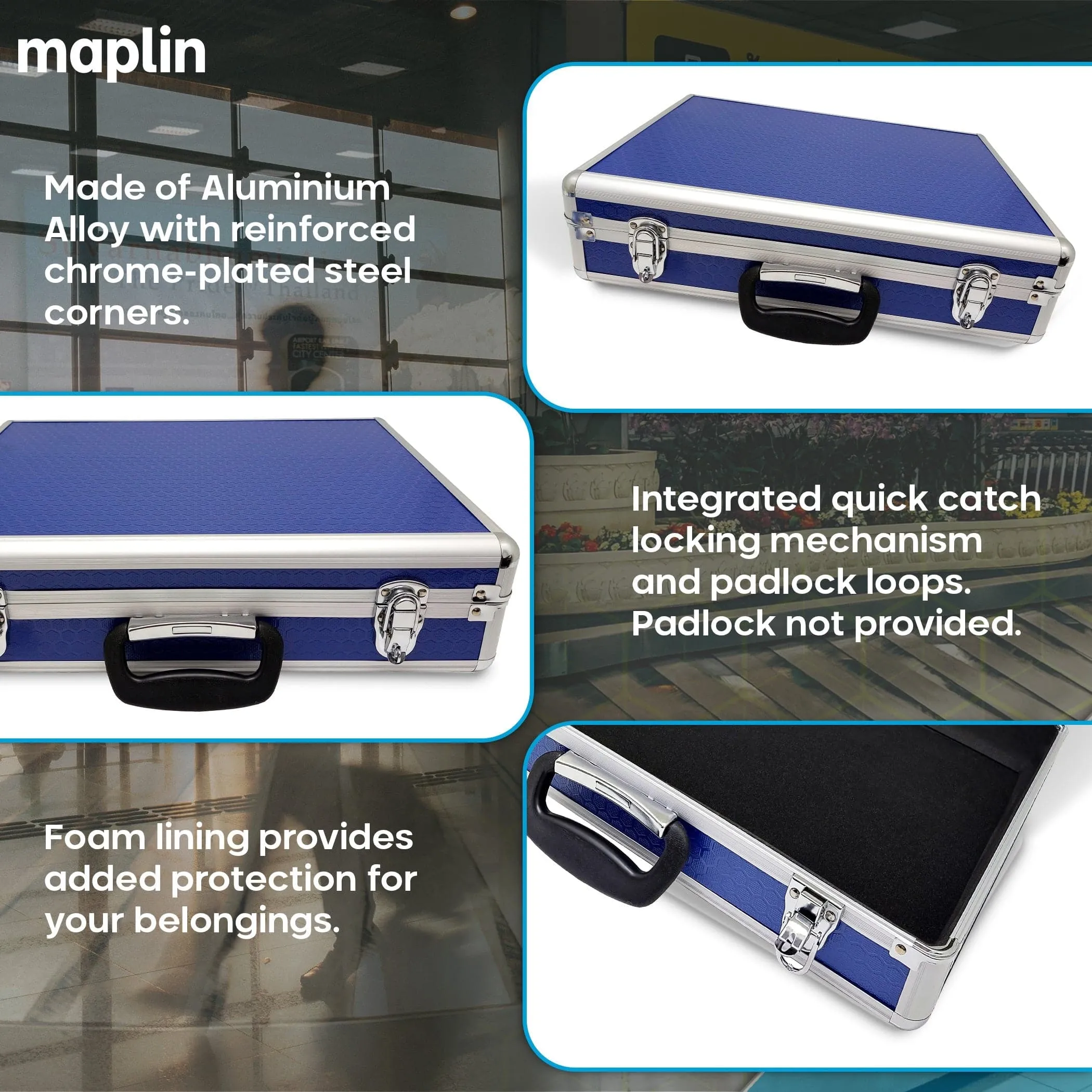 Maplin Plus Aluminium 115 x 460 x 340mm Flight Case - Blue