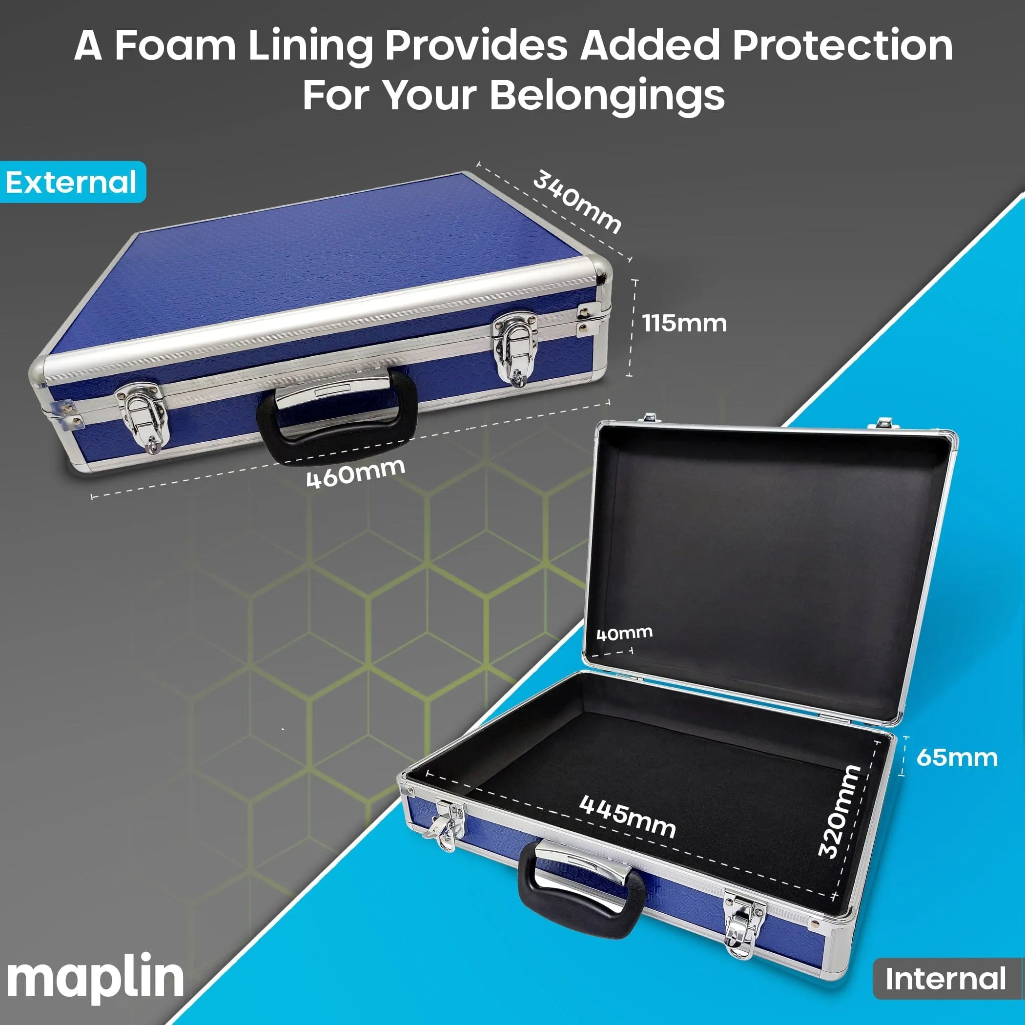 Maplin Plus Aluminium 115 x 460 x 340mm Flight Case - Blue