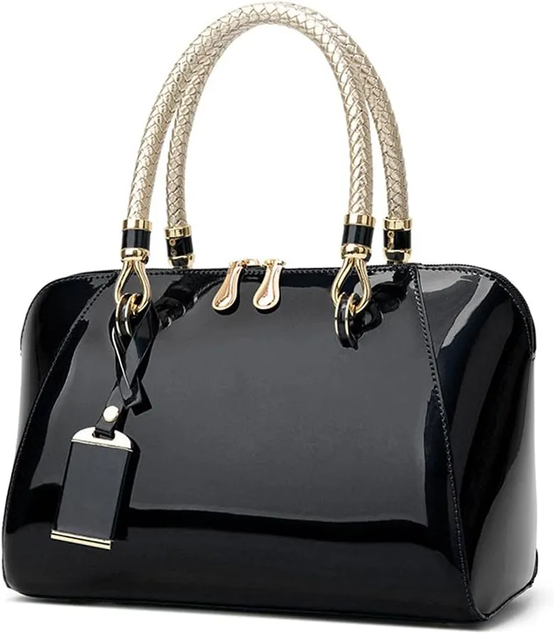 Mn&Sue Elegant Designer Crossbody Shoulder Bags Tote Women Upscale Patent Leather Top Handle Handbag Lady Purse