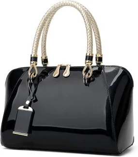 Mn&Sue Elegant Designer Crossbody Shoulder Bags Tote Women Upscale Patent Leather Top Handle Handbag Lady Purse