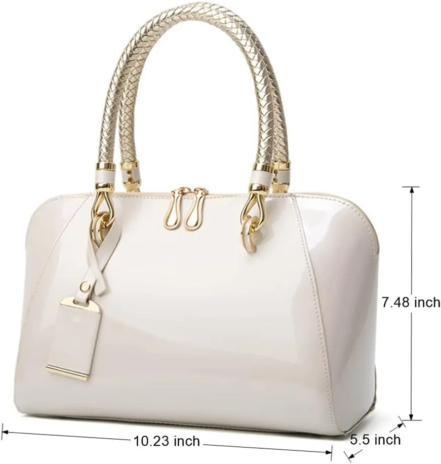 Mn&Sue Elegant Designer Crossbody Shoulder Bags Tote Women Upscale Patent Leather Top Handle Handbag Lady Purse