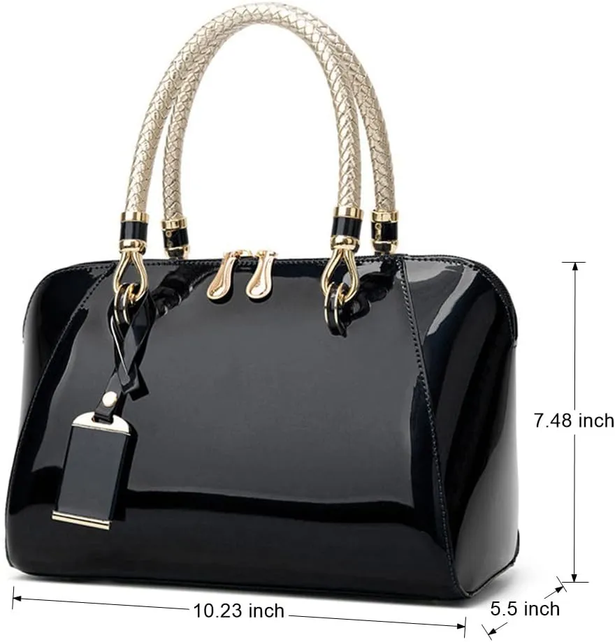 Mn&Sue Elegant Designer Crossbody Shoulder Bags Tote Women Upscale Patent Leather Top Handle Handbag Lady Purse
