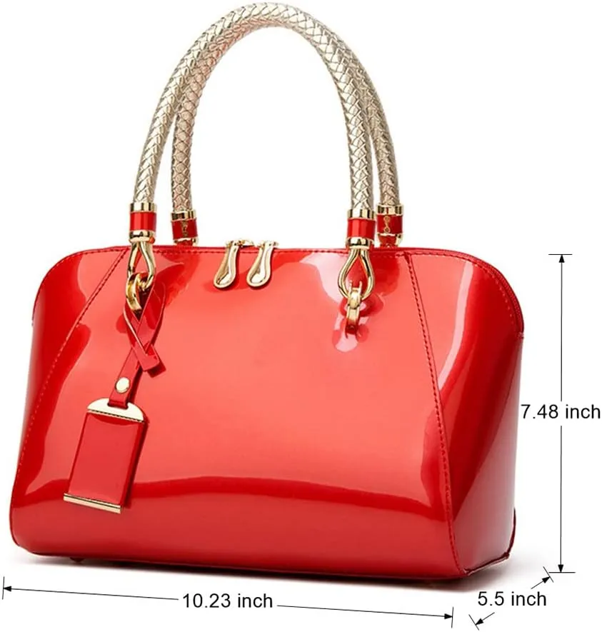 Mn&Sue Elegant Designer Crossbody Shoulder Bags Tote Women Upscale Patent Leather Top Handle Handbag Lady Purse