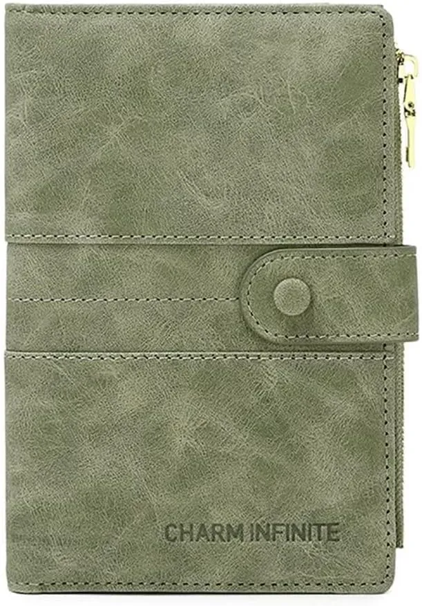 Mudono Passport and Card Holder for Women RFID Blocking Card Case Slim Travel Wallet Change Purse with Vaccine Card Slot, Green, Minimalist
