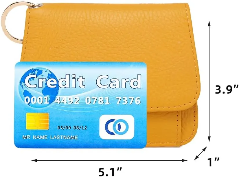 Mudono Small Wallet for Women RFID Blocking Genuine Leather Card Case Slim Tri-Fold Wallet with Zipper Pocket and Keychain, Green, S, Minimalist