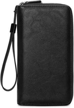 PORRASSO Men's Wallet Clutch Bag RFID Blocking Card Holder Cell Phone Long Wallet, Black, L, Minimalist