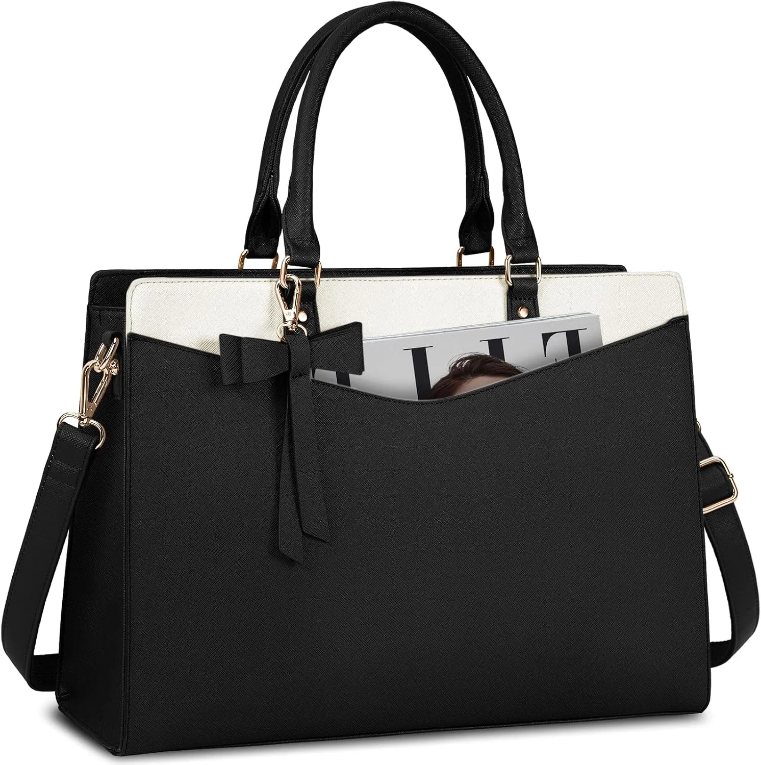 RAINSMORE Laptop Bag for Women 15.6 Inch PU Leather Laptop Tote Professional Business Office Work Bag Waterproof Briefcase Computer Tote Bag Large Lightweight Handbag Shoulder Bag