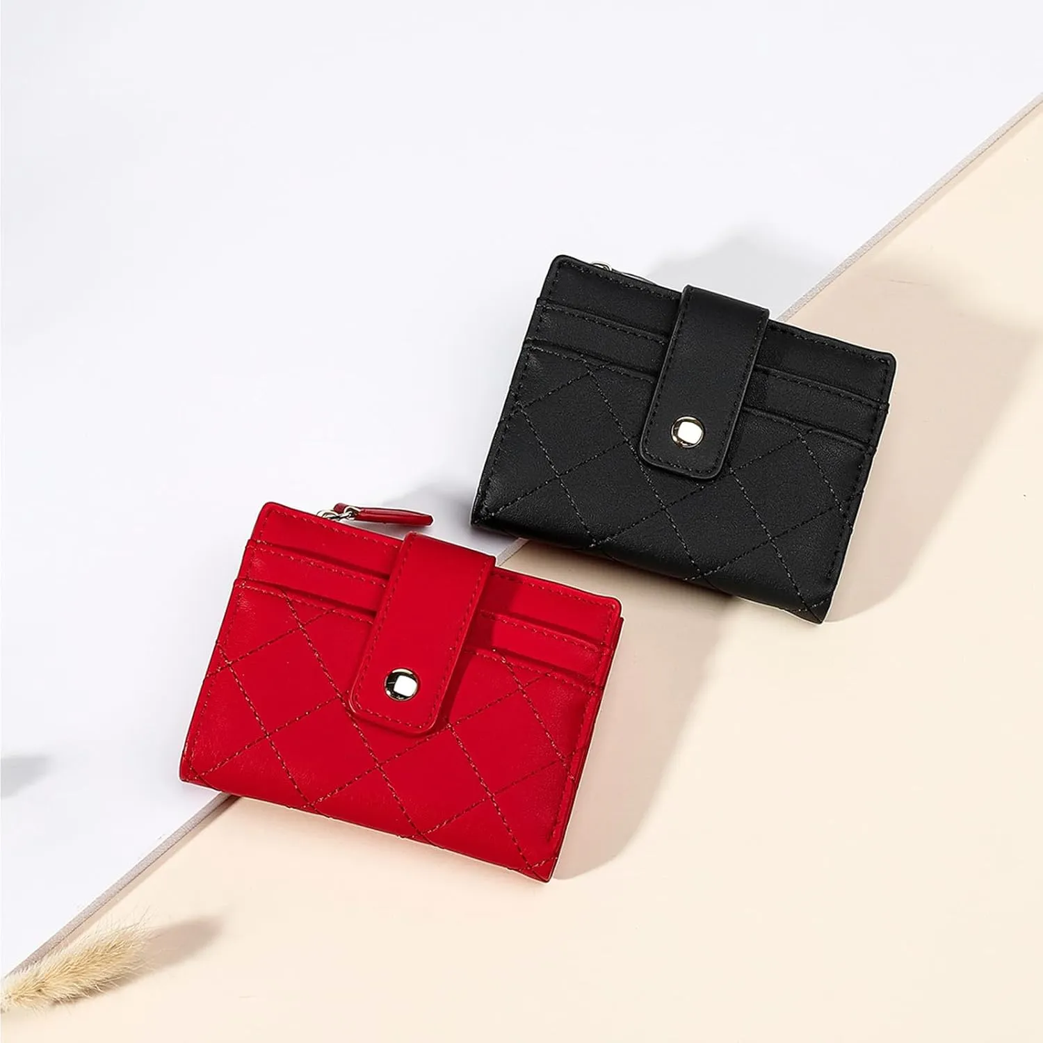 Small Wallet for Women Leather Card Holder Bifold Compact Wallets Purse With Zipper Coin Pocket