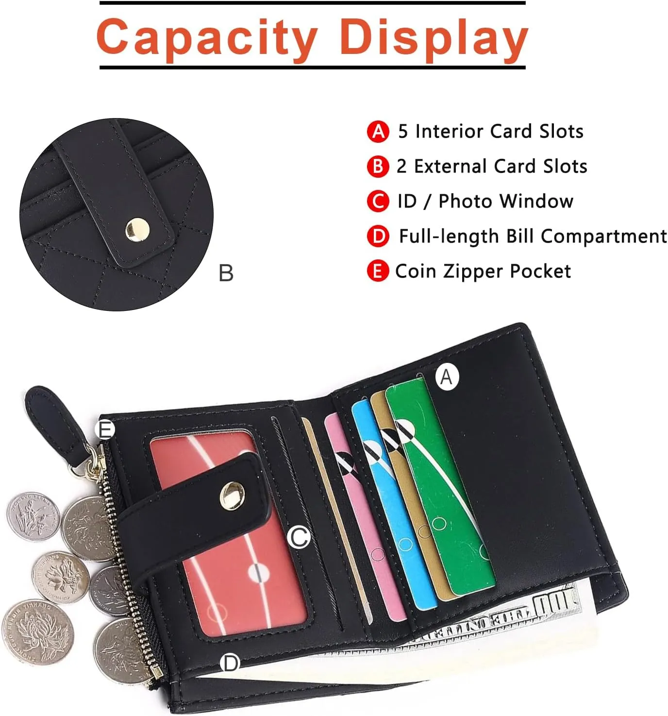 Small Wallet for Women Leather Card Holder Bifold Compact Wallets Purse With Zipper Coin Pocket