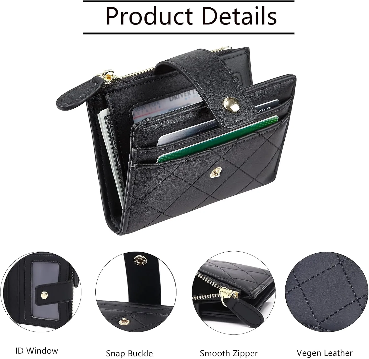 Small Wallet for Women Leather Card Holder Bifold Compact Wallets Purse With Zipper Coin Pocket