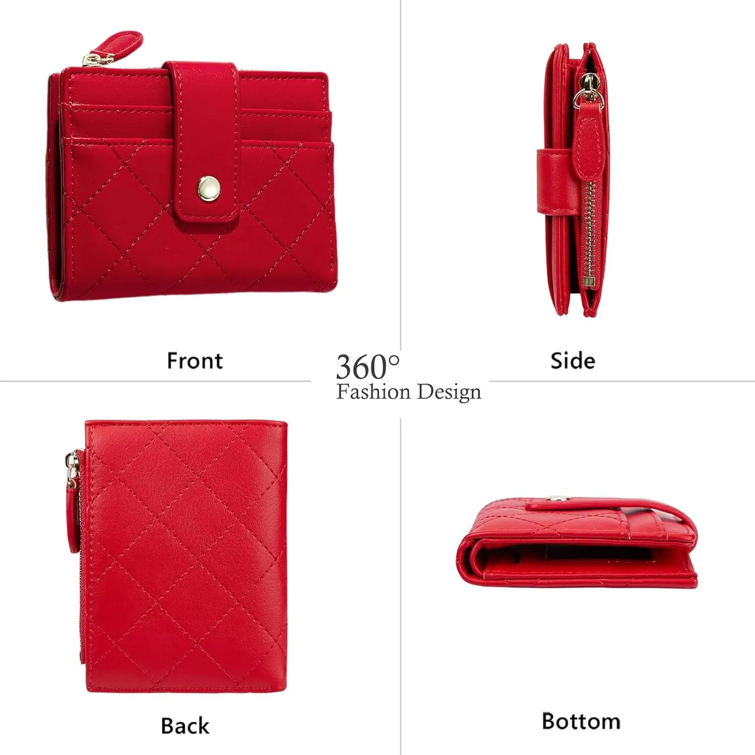 Small Wallet for Women Leather Card Holder Bifold Compact Wallets Purse With Zipper Coin Pocket